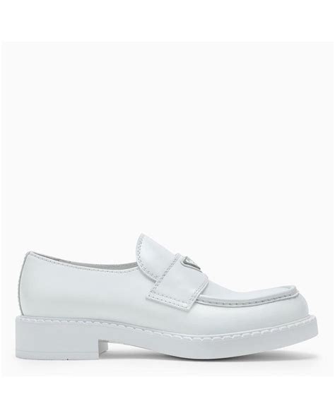 40013139339 prada|White Brushed Leather Loafers .